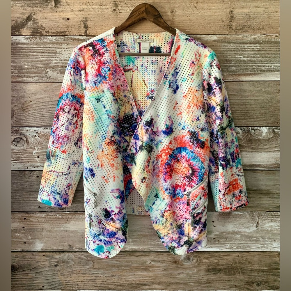MONA LEAH COUTURE-Tie-Dye Perforated Asym Jacket